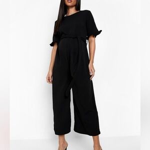 MATERNITY TIE WAIST RUFFLE CULOTTE JUMPSUIT